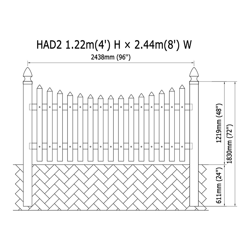 HAD2 白色乙烯基围栏 4'Hx8'W