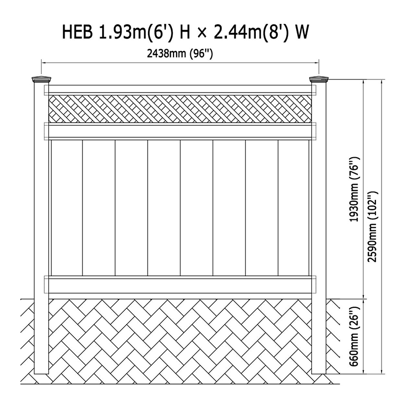 HEB PVC 顶部菱格镂空封闭式围栏